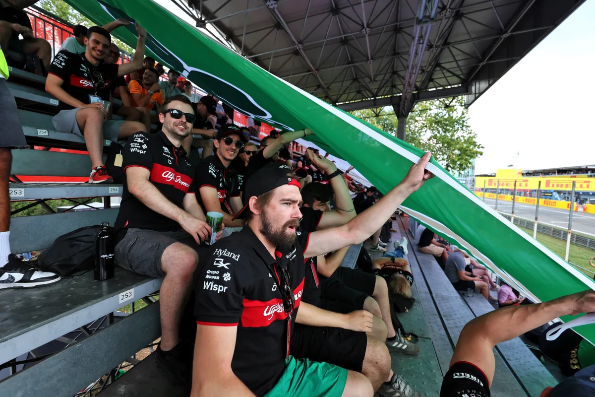 Alfa Romeo F1 Team grandstand and flag. Formula 1 World Championship, Italian Grand Prix, Rd 15, Saturday 2nd September 2023. Monza Italy.